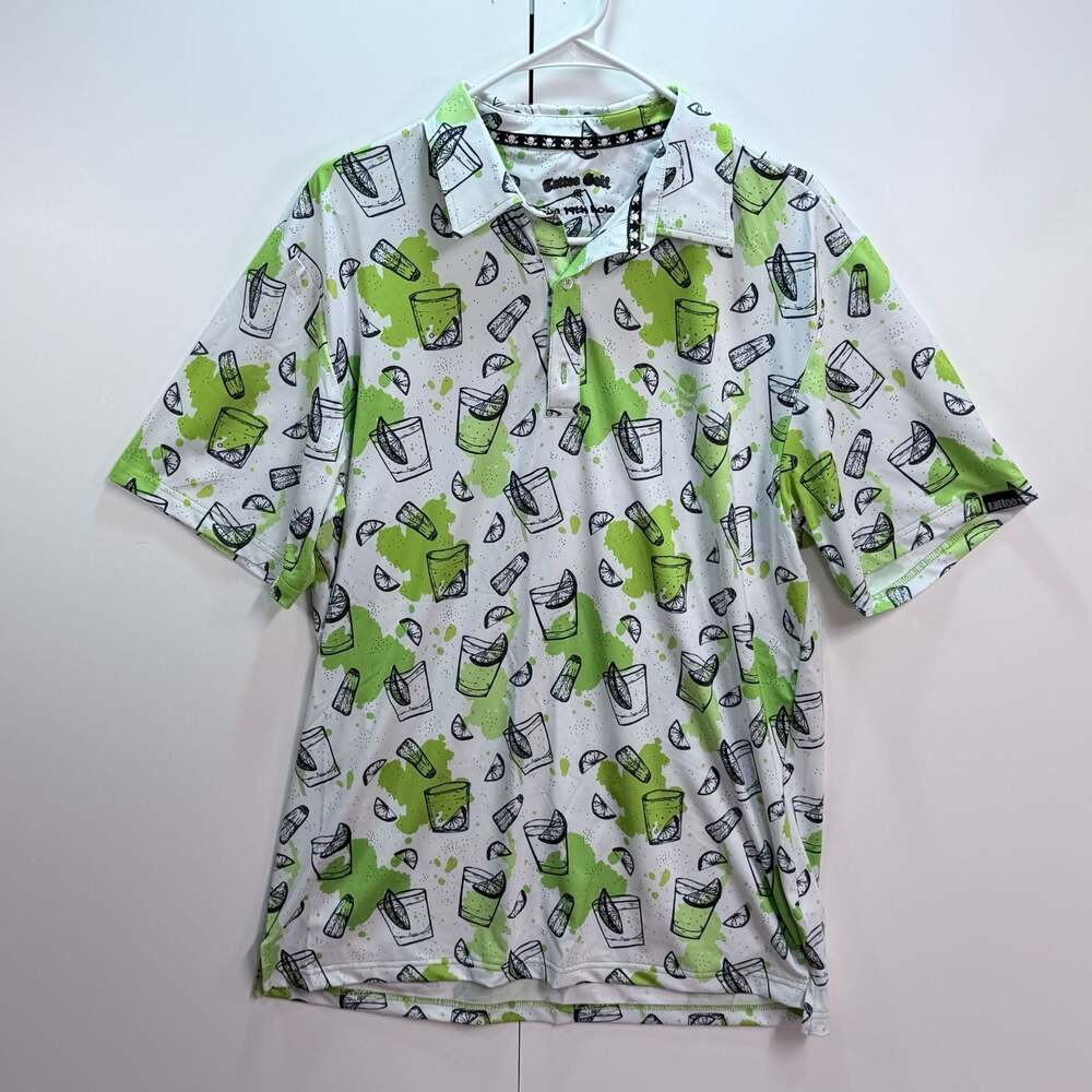 Tattoo Golf The 19th Hole Cocktail Pattern Men's Golf Polo Size Large Shirt